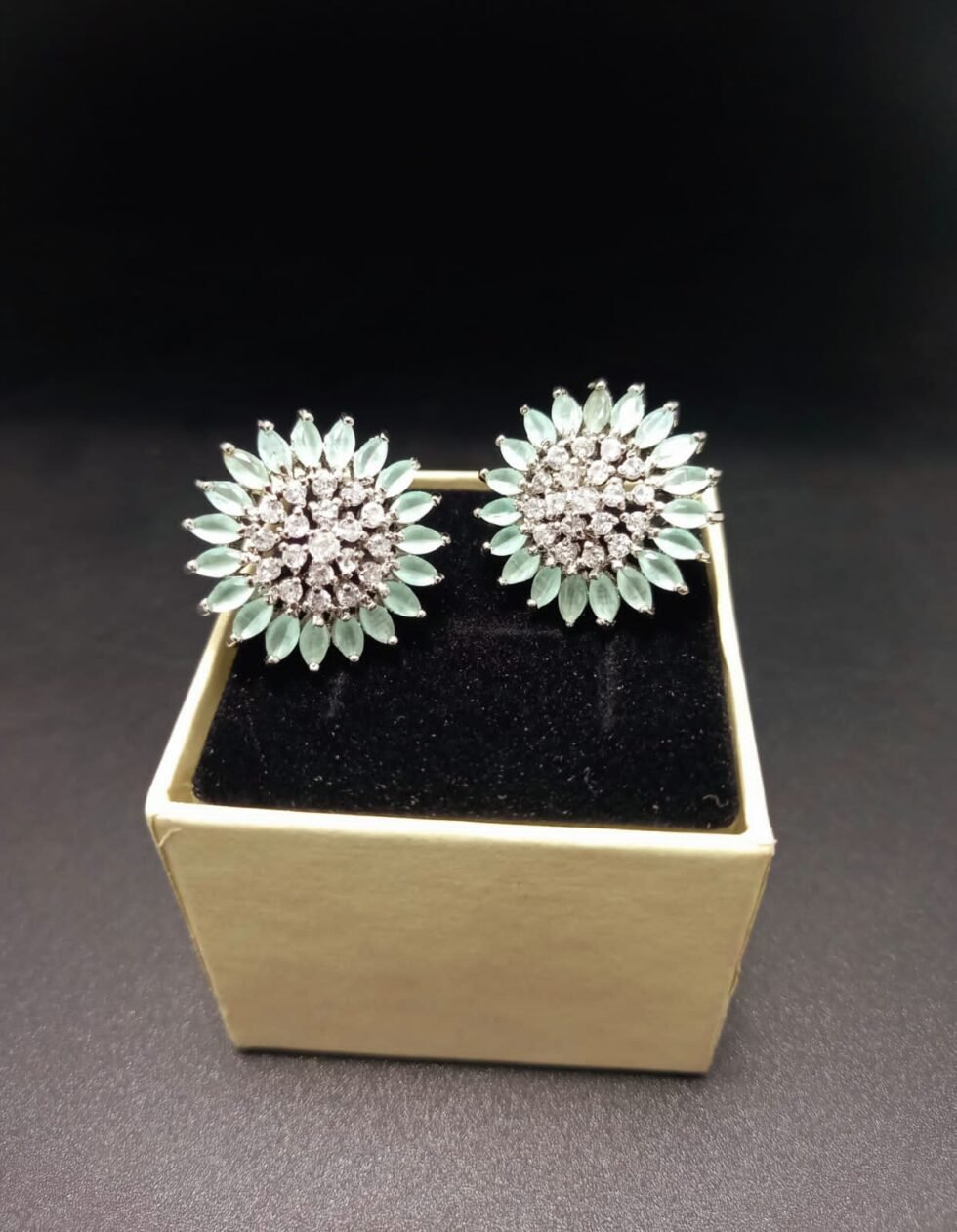 American Diamond Earring Tops White Polish