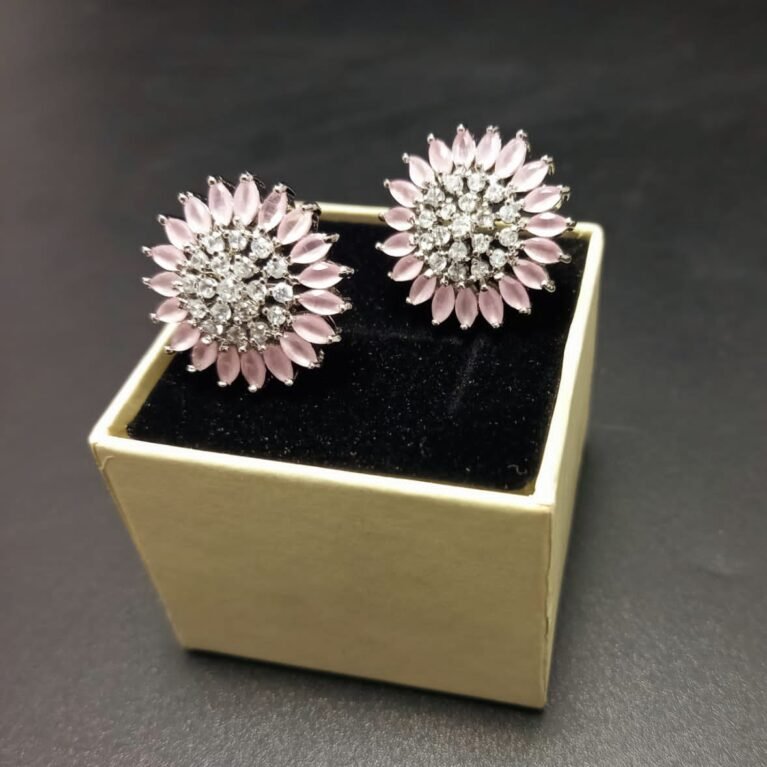 American Diamond Earring Tops White Polish