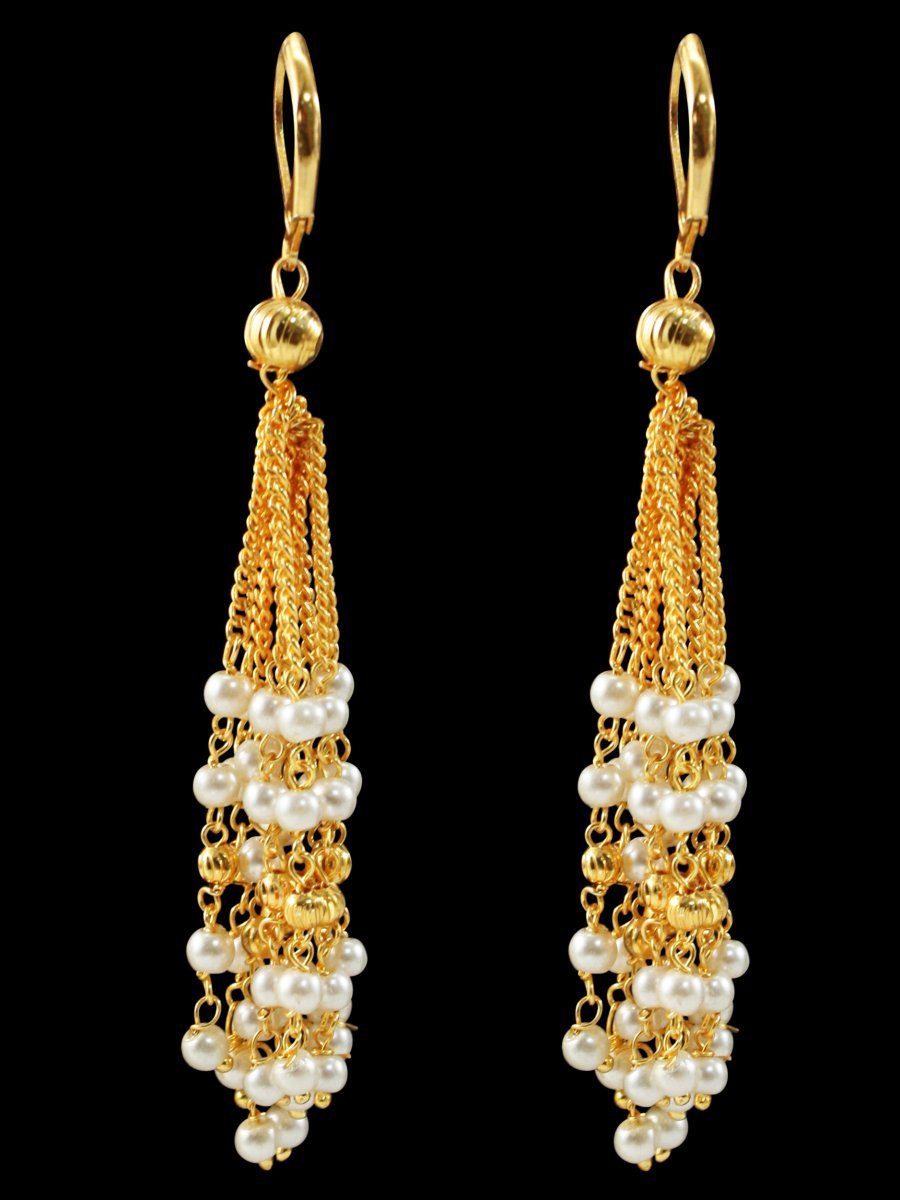 White 10 Line Royal Pearl Chain Linked Necklace Jewellery Set for Women