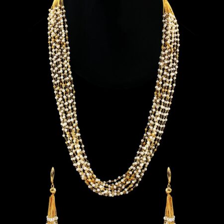 White 10 Line Royal Pearl Chain Linked Necklace Jewellery Set for Women