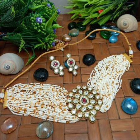 Multicolor Gold Plated American Diamond Beaded Choker Necklace Jewellery Set