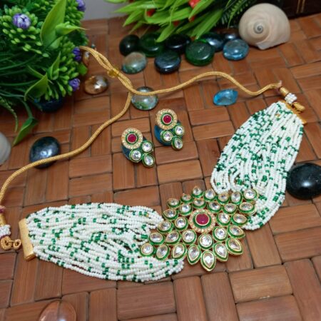 Gold Plated American Diamond Beaded Choker Necklace Jewellery Set