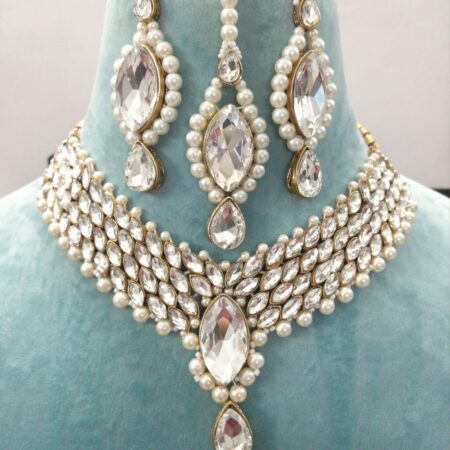 Crystal Sparkling Necklace Set with Earrings & Maangtika