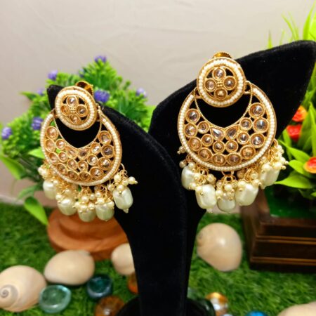 Brass Gold Plated Pearl Stone Studded Handmade Earrings Jewellery