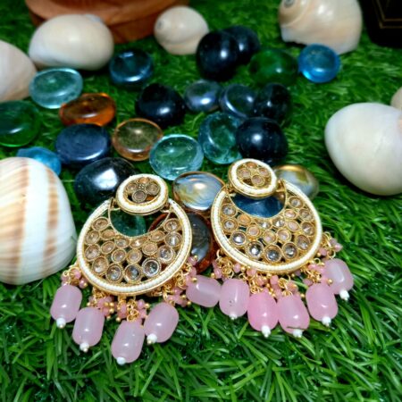 Brass Gold Plated Pearl Stone Studded Handmade Earrings Jewellery