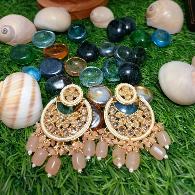 Brass Gold Plated Pearl Stone Studded Handmade Earrings Jewellery