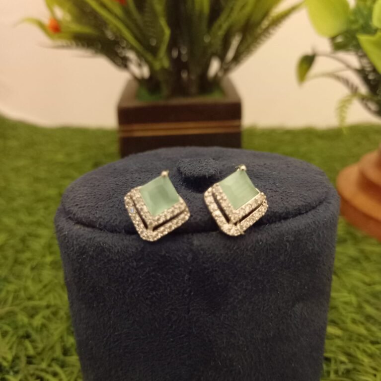 Light Green American Diamond Earring Tops Jewellery While Polish for Women