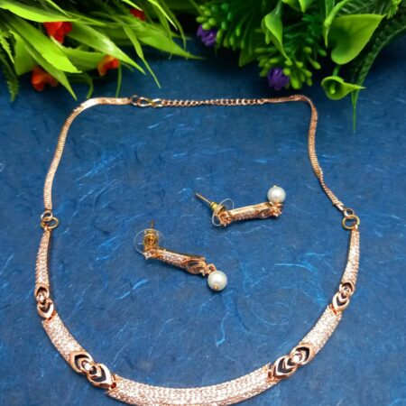 Rose gold colour American Diamond Rose Gold Necklace Jewellery Set