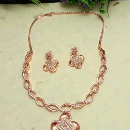 Rose Gold American Diamond Rose Gold Necklace Jewellery Set
