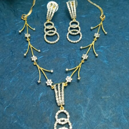 White colour American Diamond Necklace with Earrings for Women