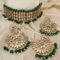 Green Brass Light Weight Kundan Choker Set with Earrings & Maangtika Necklace Combo