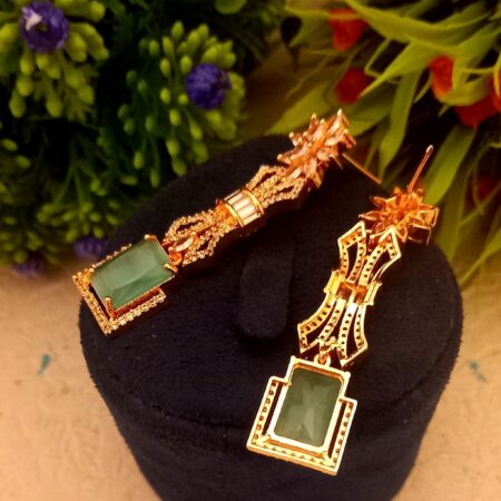 Green colour Indian Jewellery American Diamond Rose Polish Long Hangging Dangler Earrings for Women Wedding