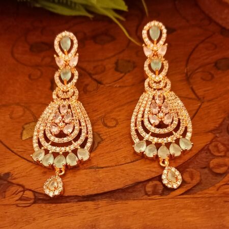Green colour Indian Jewellery American Diamond Rose Polish Long Hangging Dangler Earrings for Women Wedding