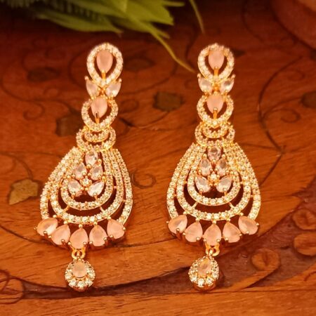 Pink colour Indian Jewellery American Diamond Rose Polish Long Hangging Dangler Earrings for Women Wedding