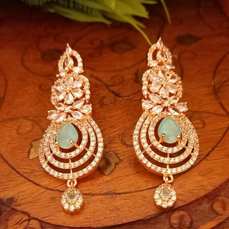 Green colour Indian Jewellery American Diamond Rose Polish Long Hangging Dangler Earrings for Women Wedding