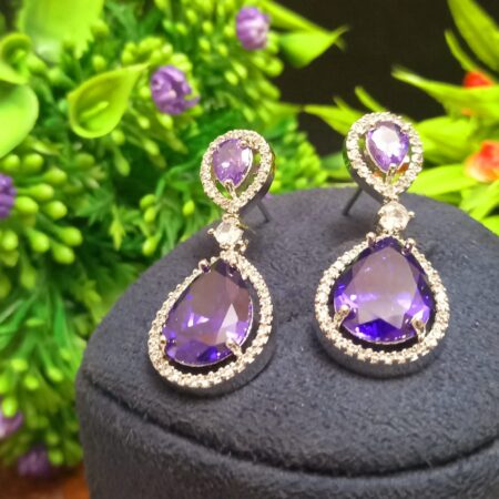 Pink colour Indian Jewellery American Diamond White Polish Earrings Danglers with Shiny Cut Stone for Women Wedding