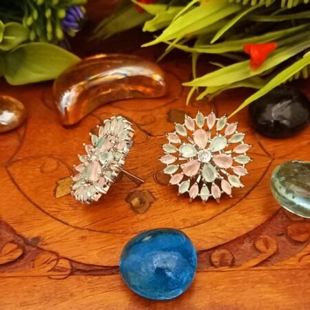 Multicolor Indian Jewellery American Diamond Brass Base Earrings Tops for Women & Girls in While Polish