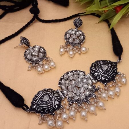 Black color Oxidised Necklace Set Jewellery for Women