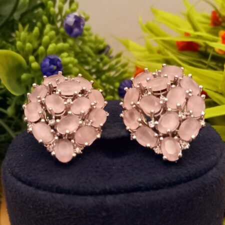 Pink colour American Diamond Earrings Tops for Women & Girls White Polish