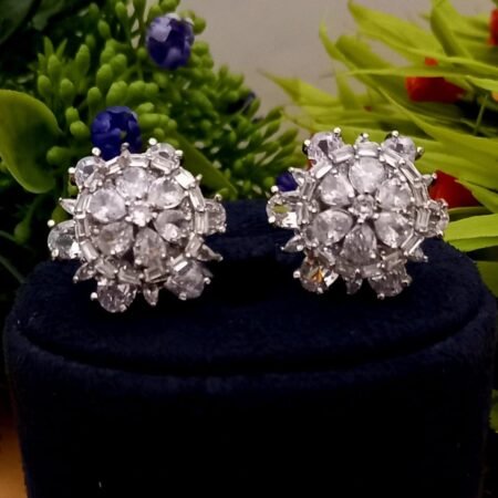 White Colour American Diamond Earrings Tops for Women & Girls White Polish