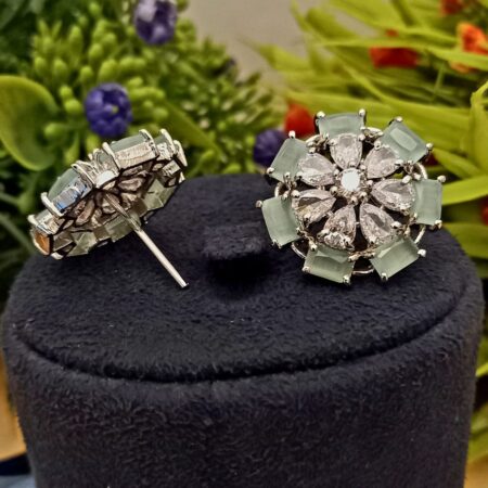 Light Green colour American Diamond Earrings Tops for Women & Girls White Polish