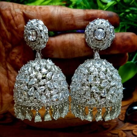 White colour American Diamond Earring Jhumki White Polish for Women & Girls