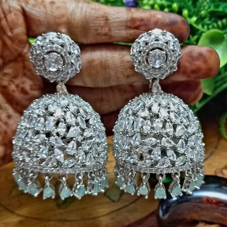 Multicolor American Diamond Earring Jhumki White Polish for Women & Girls