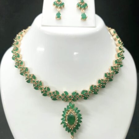 Green Brass Base Stone Studded Necklace Jewellery