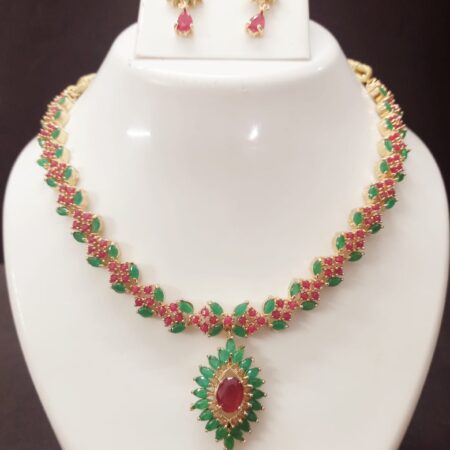 Brass Base Stone Studded Necklace Jewellery