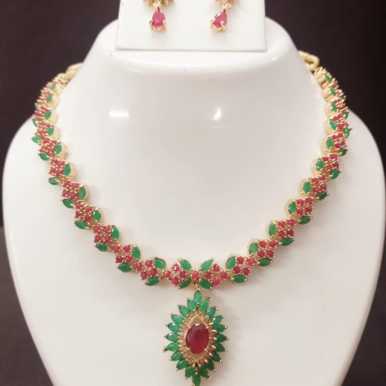 Brass Base Stone Studded Necklace Jewellery