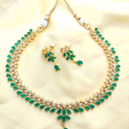 Green American Diamond with Earrings Jewellery Necklace Set for Wedding