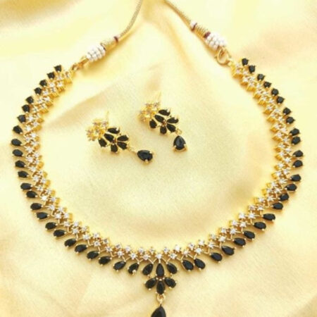 Black American Diamond with Earrings Jewellery Necklace Set for Wedding